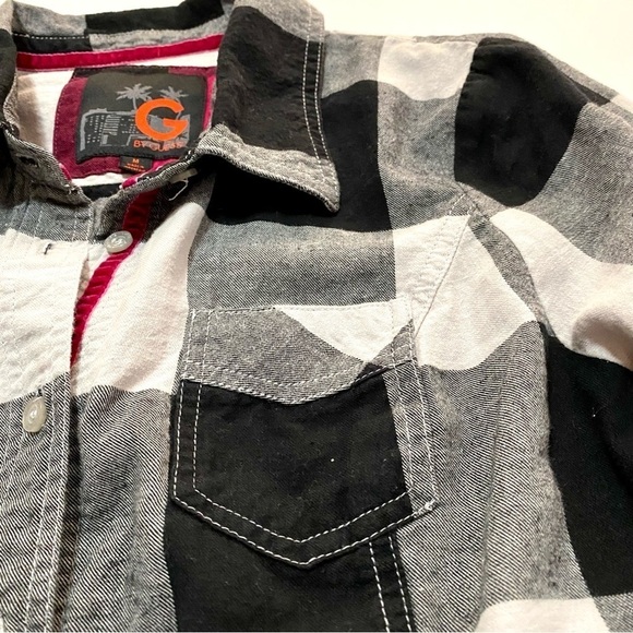 Black White Long Sleeve Button-down Plaid Cotton Flannel Shirt Medium Grunge - Picture 9 of 15